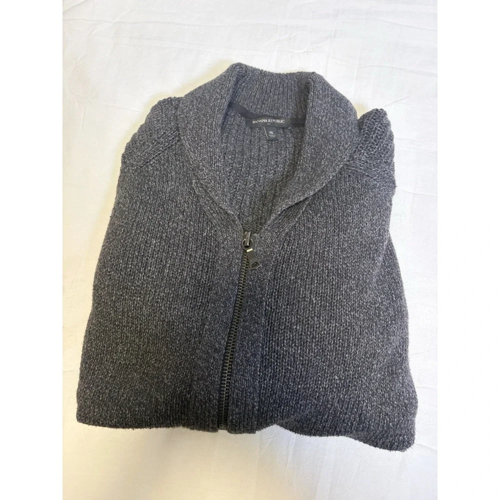 Banana Republic Mens Gray Cotton Blend Zip Cardigan Sweater  XL Academia Preppy